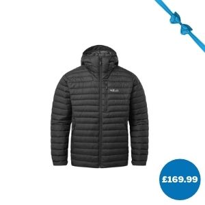 rab men;s microlight alphine recycled down jacket. 