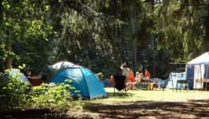 Group of people camping outside